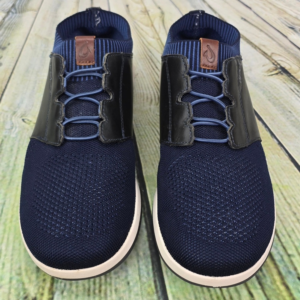 OluKai Makia Ulana Sneakers Mens 10 Navy Blue Leather Mesh Casual Slip On 10361 - Picture 6 of 9